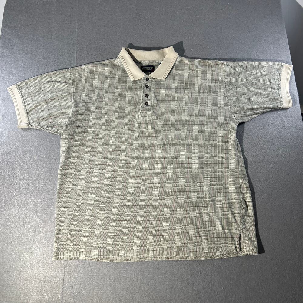 Vintage Plaid Polo Shirt Men’s Cotton Beige Gray AM-PM